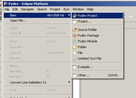 New Pydev Project /
